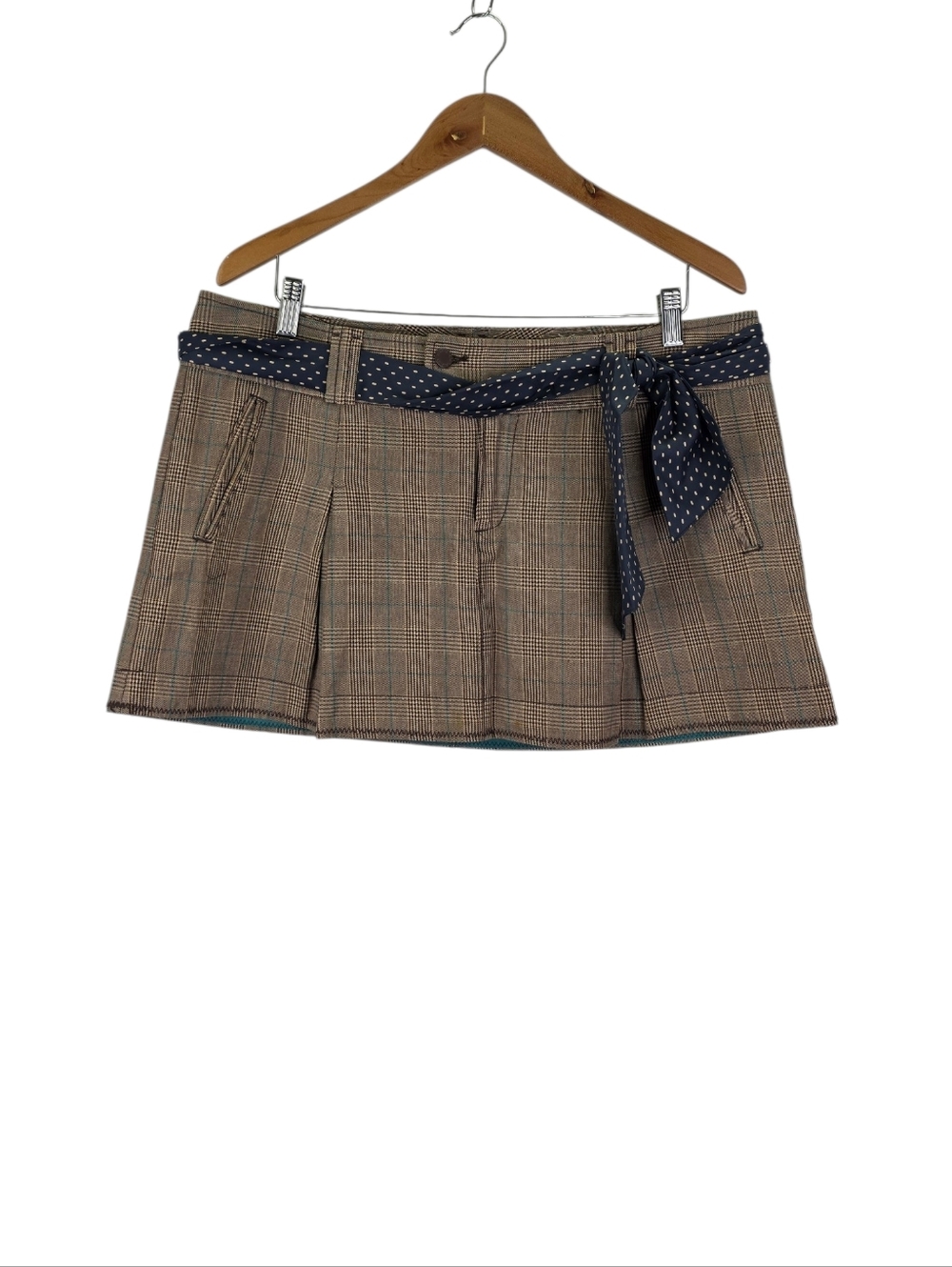 Y2K American Eagle Juniors Size 14 Brown Plaid Mini Pleated Skirt Preppy 2000's